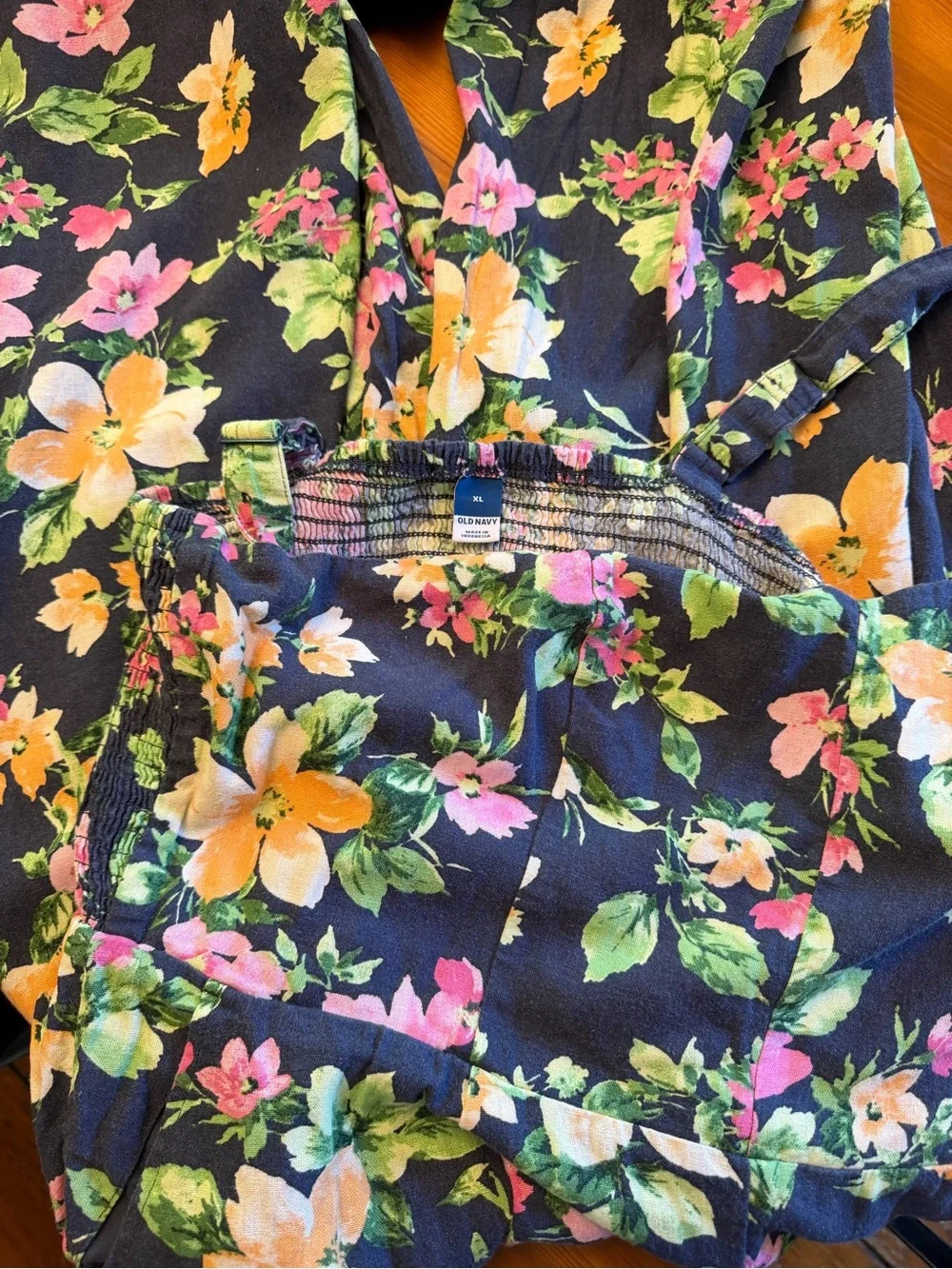 Old Navy Navy Floral Jumpsuit with Pockets